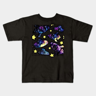 Watercolor Rockets and Stars on Dotted Background Kids T-Shirt